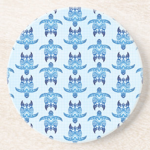 Dark Blue Tribal Honu Turtles Coaster