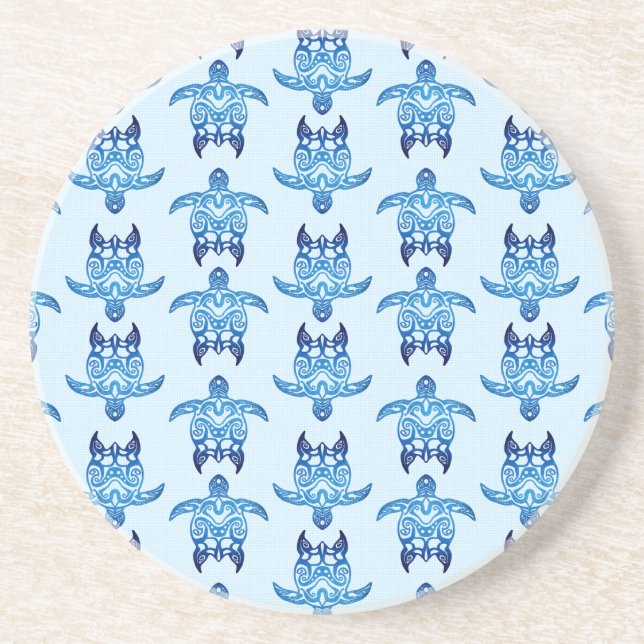 Dark Blue Tribal Honu Turtles Coaster (Front)