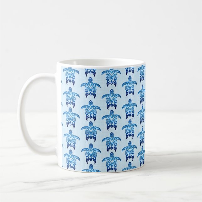 Dark Blue Tribal Honu Turtles Coffee Mug (Left)