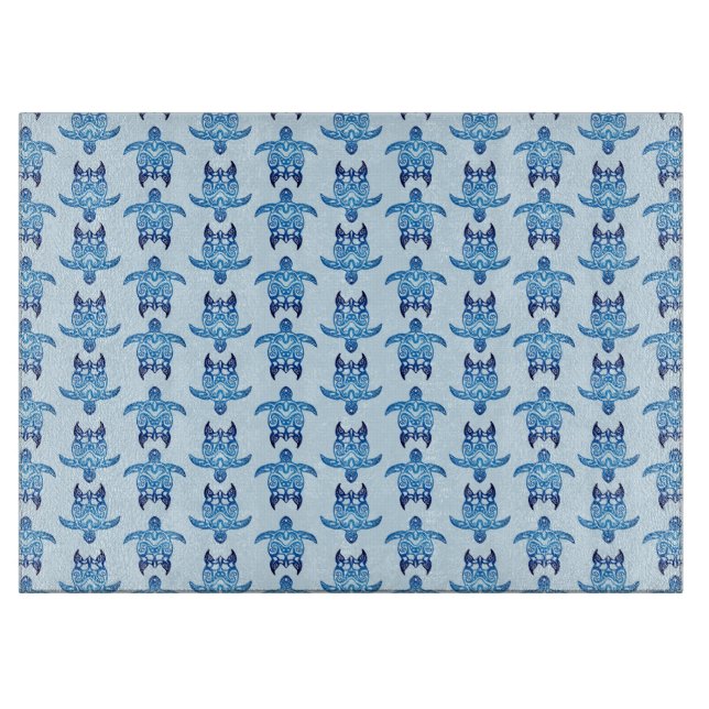 Dark Blue Tribal Honu Turtles Cutting Board (Front)