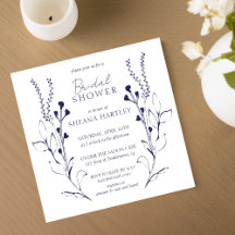 Dark Blue Vines & Flowers Bridal Shower Invitation