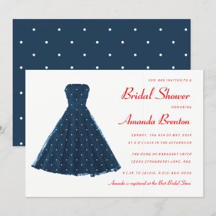 Dark Blue Vintage Dress Red Accents Bridal Shower Invitation