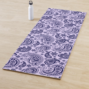 Dark-blue vintage paisley on lavender yoga mat