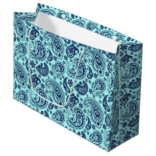 Dark-blue Vintage Paisley Pattern On Mint-green Large Gift Bag