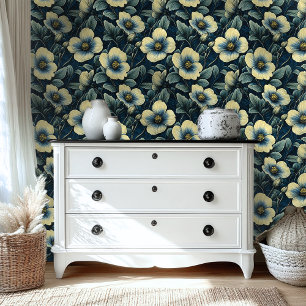 Dark Blue Vintage Style Floral Peel and Stick Wallpaper