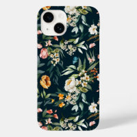 Dark Blue Vintage Style Garden Flower Pattern
