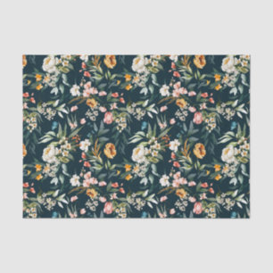 Dark Blue Vintage Style Garden Flower Pattern Tissue Paper