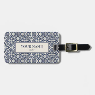 Dark blue vintage tile luggage tag