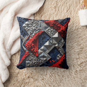 Dark Blue Vivid Red Silver Micro Mosaic 3D Cushion