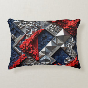 Dark Blue Vivid Red Silver Micro Mosaic 3D Decorative Cushion