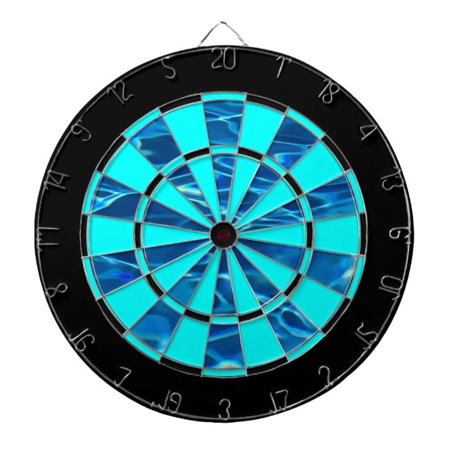 Dark Blue Water and Aqua / Black Accent Regulation Dartboard (Front)