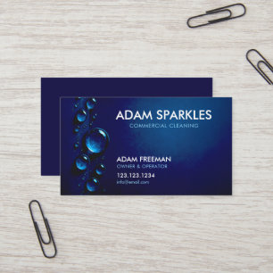 Dark Blue Water Drops Commercial Cleaning Business Card