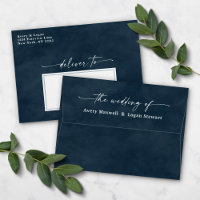 Dark Blue Watercolor A7 5x7 Wedding Invitation
