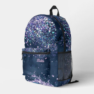 dark blue watercolor and faux chunky glitter printed backpack