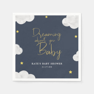 Dark Blue Watercolor Clouds Boy Baby Shower Napkin