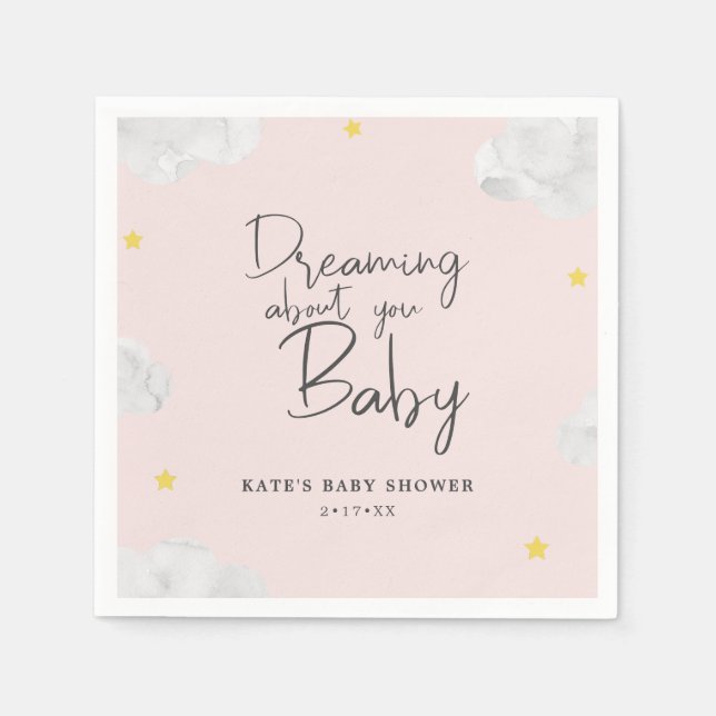 Dark Blue Watercolor Clouds Boy Baby Shower Napkin (Front)