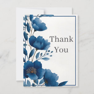 Dark Blue Watercolor Flowers Thank You Card