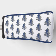 Dark Blue Watercolor Forest Pine Trees