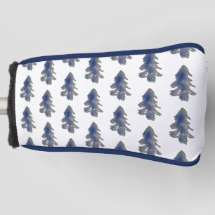 Dark Blue Watercolor Forest Pine Trees Golf Head Cover