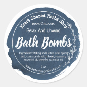 Dark Blue Watercolor Leaf Bath Bomb Classic Round Sticker
