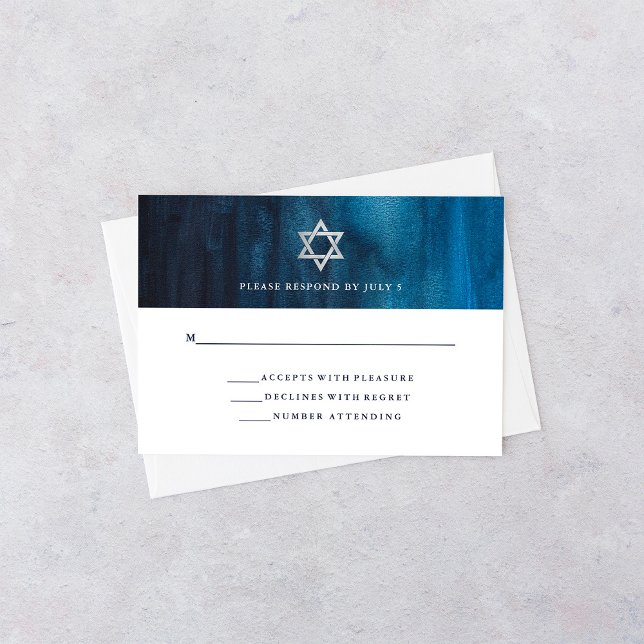 Dark Blue Watercolor Look Bar Mitzvah RSVP (Creator Uploaded)