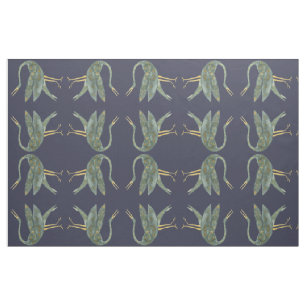 Dark blue watercolor modern Crane birds  Fabric