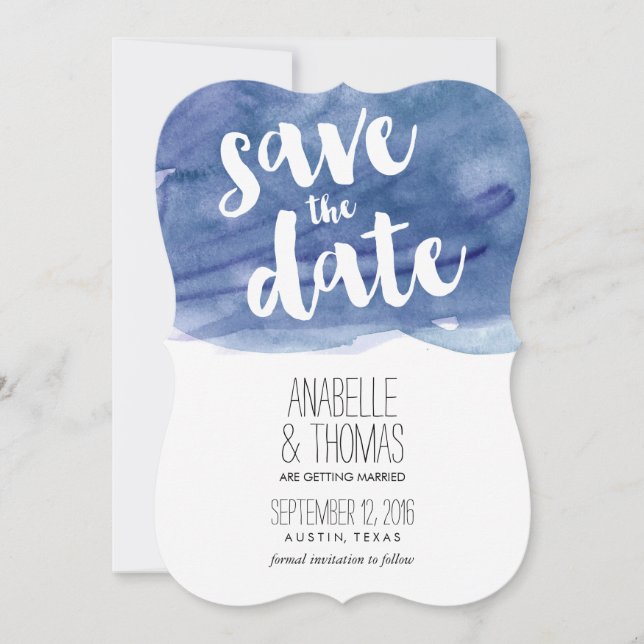 Dark Blue Watercolor Wedding Save the Date Invitation (Front)