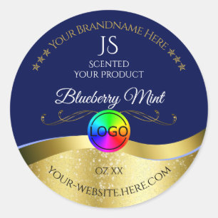 Dark Blue Wavy Gold Logo Monogram Product Label