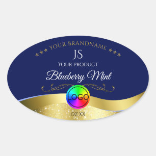 Dark Blue Wavy Gold Logo Monogram Product Label
