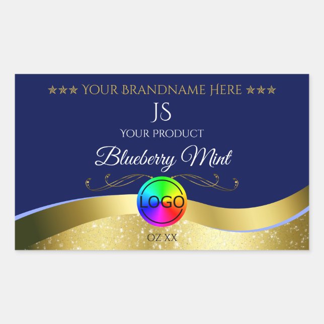 Dark Blue Wavy Gold Logo Monogram Product Label (Front)