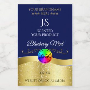 Dark Blue Wavy Gold Logo Monogram Product Label