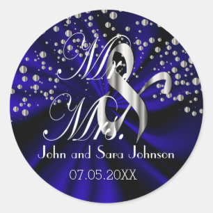 Dark Blue Wedding for the Mr & Mrs   Personalise Classic Round Sticker