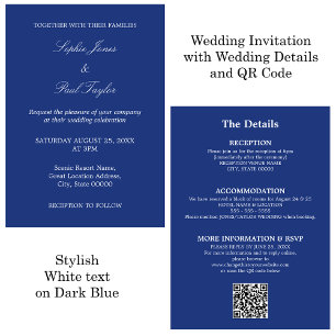 Dark Blue Wedding QR Code RSVP Invitation
