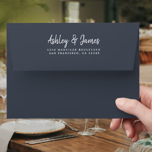 Dark Blue Wedding Return Address  Envelope
