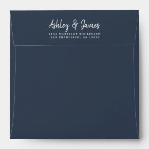 Dark Blue Wedding Return Address Square Envelope