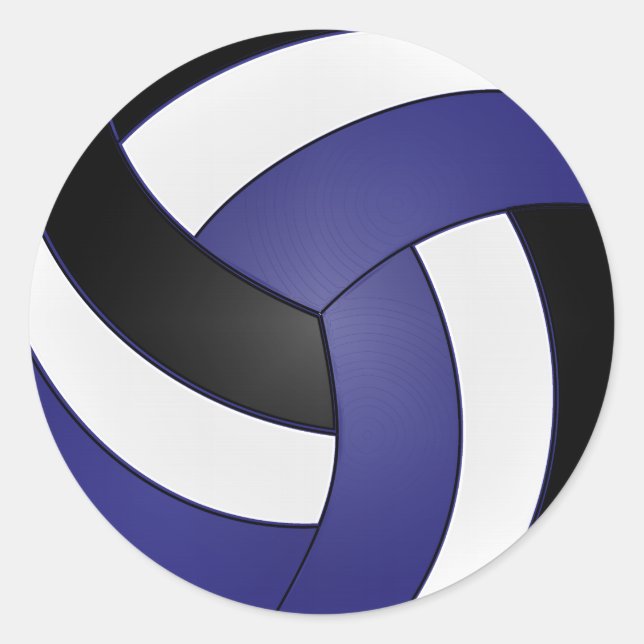 Dark Blue, White and Black Volleyball Classic Round Sticker (Front)
