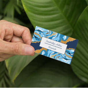 Dark Blue, white and Gold Marble Fluid Art Business Card