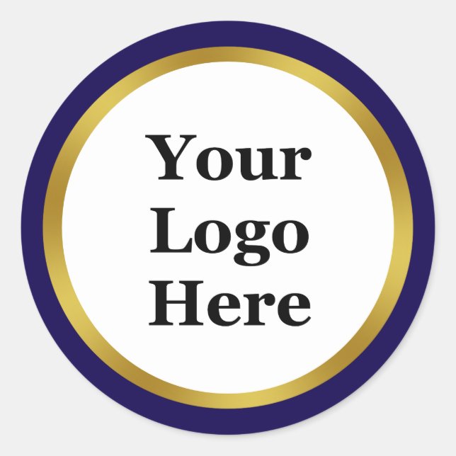 Dark Blue White and Gold Your Logo Here Template Classic Round Sticker (Front)
