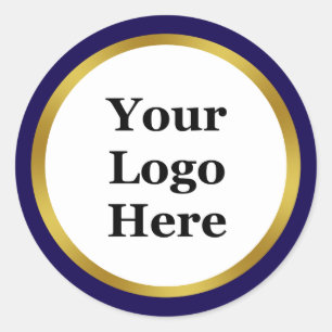 Dark Blue White and Gold Your Logo Here Template Classic Round Sticker