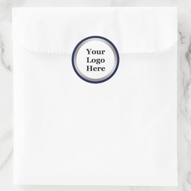 Dark Blue White and Silver Your Logo Here Template Classic Round Sticker (Bag)