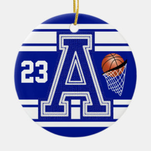 Dark Blue & White Basketball All Varsity Letters Ceramic Tree Decoration
