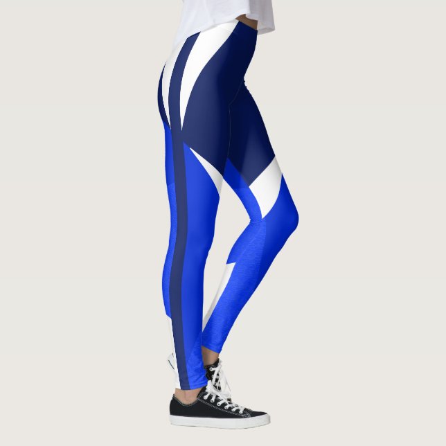 Dark Blue, White, Blue, Exercise, Dance, Comfortab Leggings (Right)