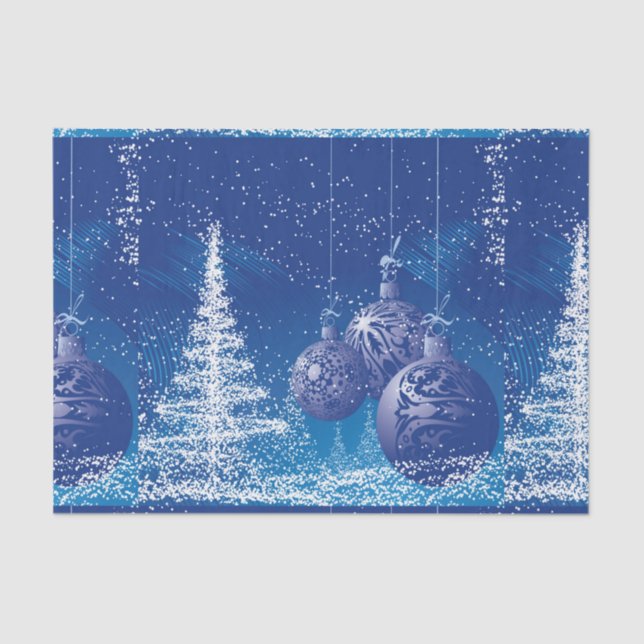 Dark Blue & White Christmas Ornaments & Trees Tissue Paper (Front)
