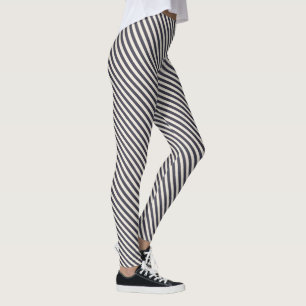 Dark Blue White Diagonal Stripes Pattern Leggings