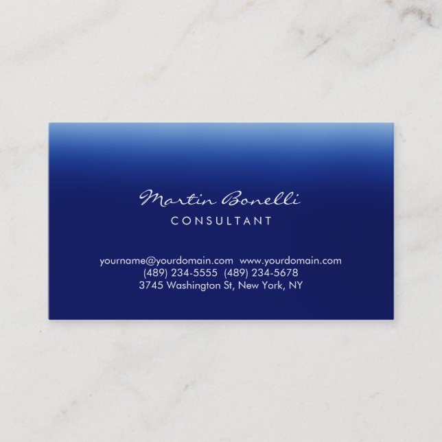 Dark Blue White Minimalist Script Business Card (Front)