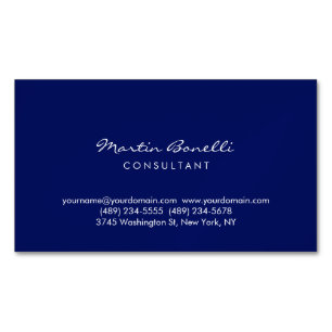 Dark Blue White Minimalist Script Plain Simple Magnetic Business Card