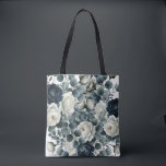 Dark Blue & White Modern Floral Greenery Wedding Tote Bag<br><div class="desc">Customise with or without text.</div>