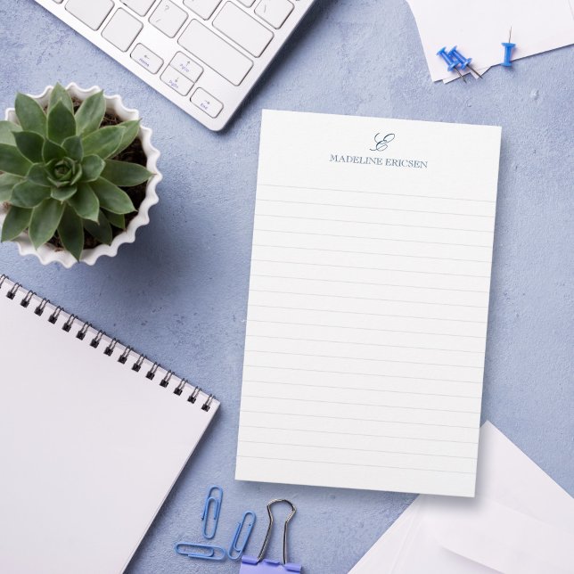Dark Blue & White Monogram Lined Stationery (Creator Uploaded)