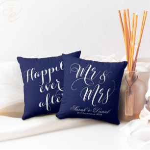 Dark Blue White Mr & Mrs Wedding Keepsake Pillow