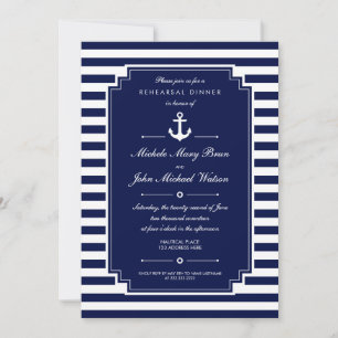 Dark Blue White Nautical Rehearsal Dinner Invite